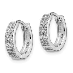 QMP316 Brilliant Embers Sterling Silver Rhodium-plated 48 Stone Micro Pav������������������������������������������������������ CZ Hinged Hoop Earrings