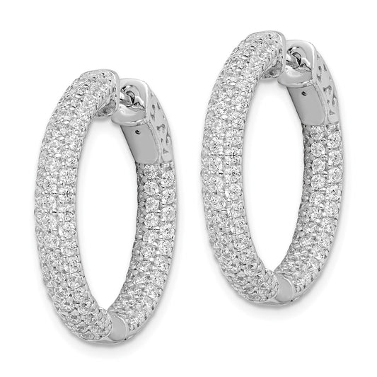 QMP323 Sterling Shimmer Sterling Silver Rhodium-plated 178 Stone Pav�� 1.5mm CZ In and Out Round Hinged Hoop Earrings