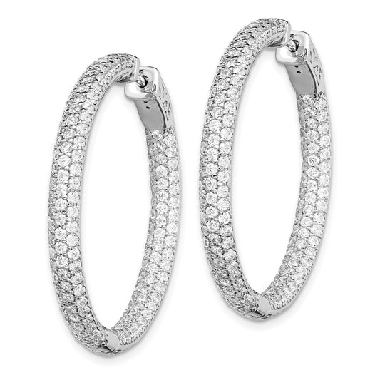 QMP324 Sterling Shimmer Sterling Silver Rhodium-plated 304 Stone Pav�� 1.5mm CZ In and Out Round Hinged Hoop Earrings