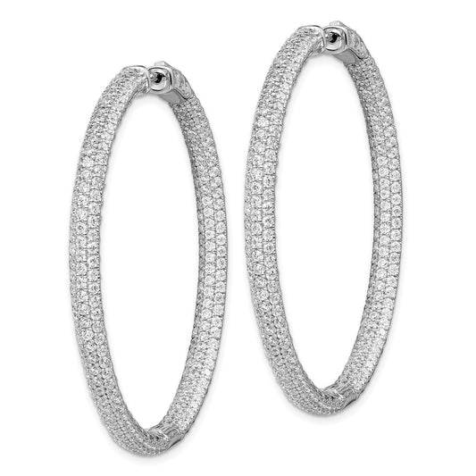 QMP325 Sterling Shimmer Sterling Silver Rhodium-plated 460 Stone Pav�� 1.5mm CZ In and Out Round Hinged Hoop Earrings