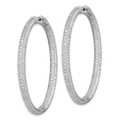 QMP325 Sterling Shimmer Sterling Silver Rhodium-plated 460 Stone Pav�� 1.5mm CZ In and Out Round Hinged Hoop Earrings