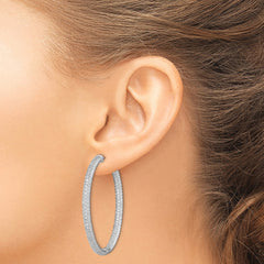 QMP325 Sterling Shimmer Sterling Silver Rhodium-plated 460 Stone Pav�� 1.5mm CZ In and Out Round Hinged Hoop Earrings