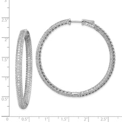 QMP325 Sterling Shimmer Sterling Silver Rhodium-plated 460 Stone Pav�� 1.5mm CZ In and Out Round Hinged Hoop Earrings