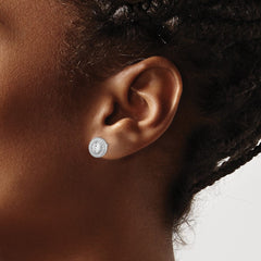 QMP328 Brilliant Embers Sterling Silver Rhodium-plated 40 Stone Micro Pav������ Halo CZ Post Earrings