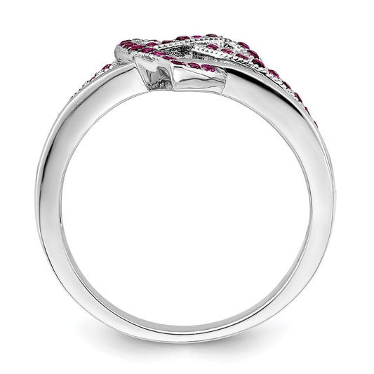 Brilliant Embers Sterling Silver Rhodium-plated 41 Stone Micro Pav������ Red and White CZ Heart Ring