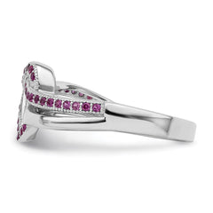 Brilliant Embers Sterling Silver Rhodium-plated 41 Stone Micro Pav������ Red and White CZ Heart Ring