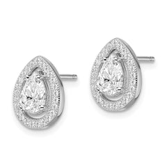 QMP387 Brilliant Embers Sterling Silver Rhodium-plated 52 Stone Pear Halo Micro Pav������ CZ Teardrop Post Earrings