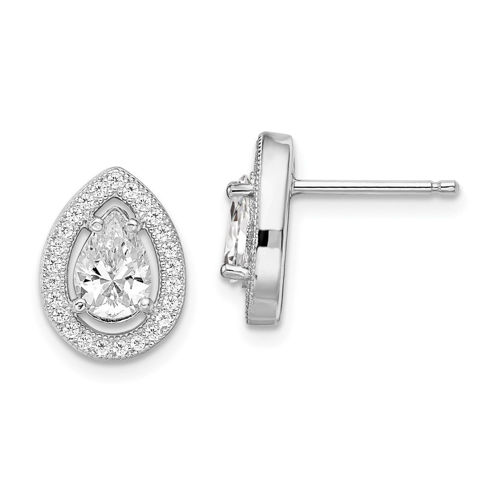 QMP387 Brilliant Embers Sterling Silver Rhodium-plated 52 Stone Pear Halo Micro Pav������ CZ Teardrop Post Earrings