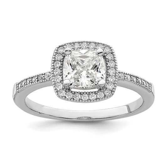 Brilliant Embers Sterling Silver Rhodium-plated 37 Stone Halo Micro Pav������������������ CZ Ring