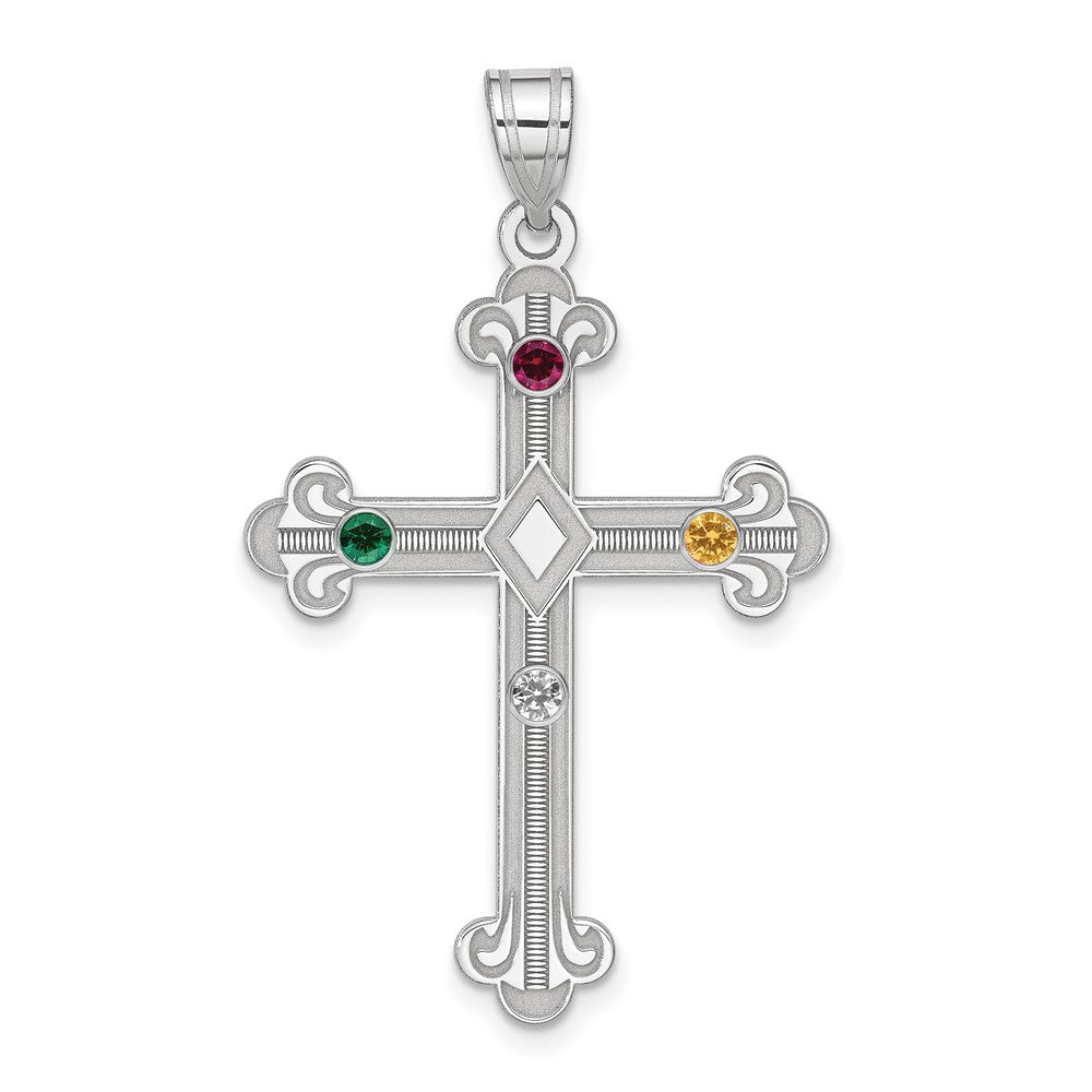 Sterling Silver Rh-plt Crystal Family Cross Pendant QMP3_4SS--6