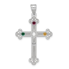 Sterling Silver Rh-plt Crystal Family Cross Pendant QMP3_4SS--6