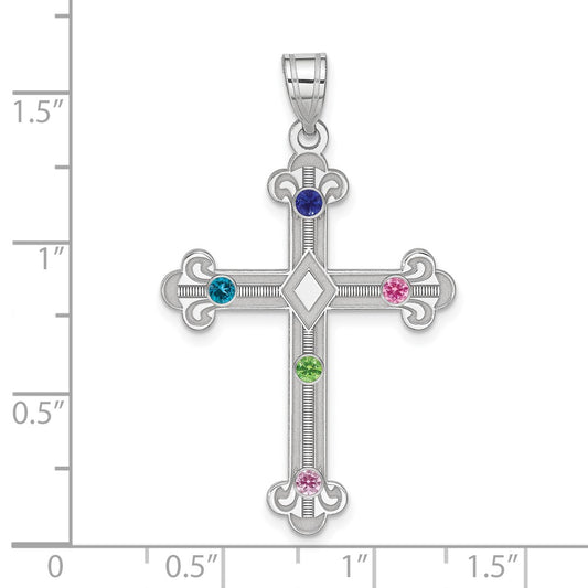 Sterling Silver Rh-plt Crystal Family Cross Pendant QMP3_5SS--6