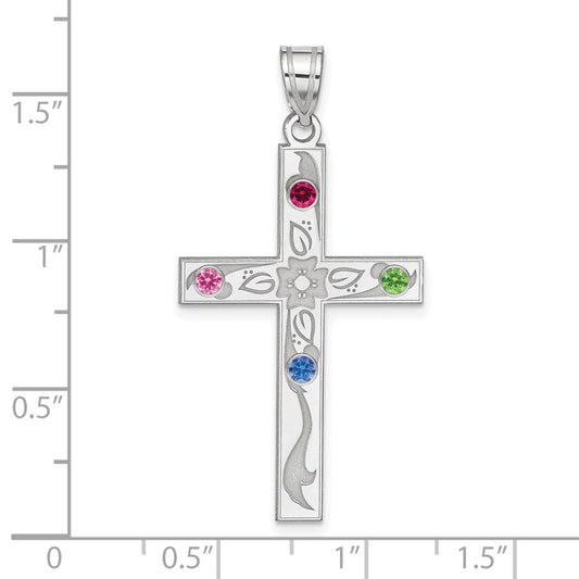 Sterling Silver Rh-plt Crystal Family Cross Pendant QMP4_4SS--6