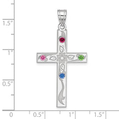 Sterling Silver Rh-plt Crystal Family Cross Pendant QMP4_4SS--6