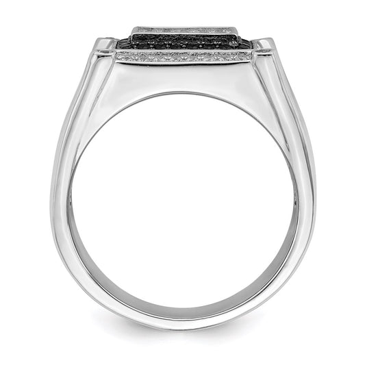 Brilliant Embers Sterling Silver Rhodium-plated 113 Stone Micro Pav������������������ CZ Black and White Men's Ring