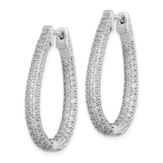 QMP590 Sterling Shimmer Sterling Silver Rhodium-plated 242 Stone Pav�� 1.2mm-1.5mm CZ In and Out Teardrop Hinged Hoop Earrings