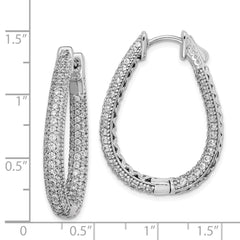 QMP590 Sterling Shimmer Sterling Silver Rhodium-plated 242 Stone Pav�� 1.2mm-1.5mm CZ In and Out Teardrop Hinged Hoop Earrings