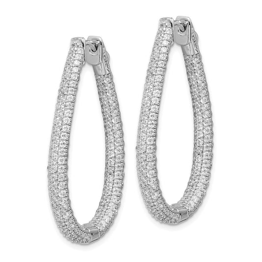 QMP591 Sterling Shimmer Sterling Silver Rhodium-plated 308 Stone Pav�� 1.2mm-1.5mm CZ In and Out Teardrop Hinged Hoop Earrings