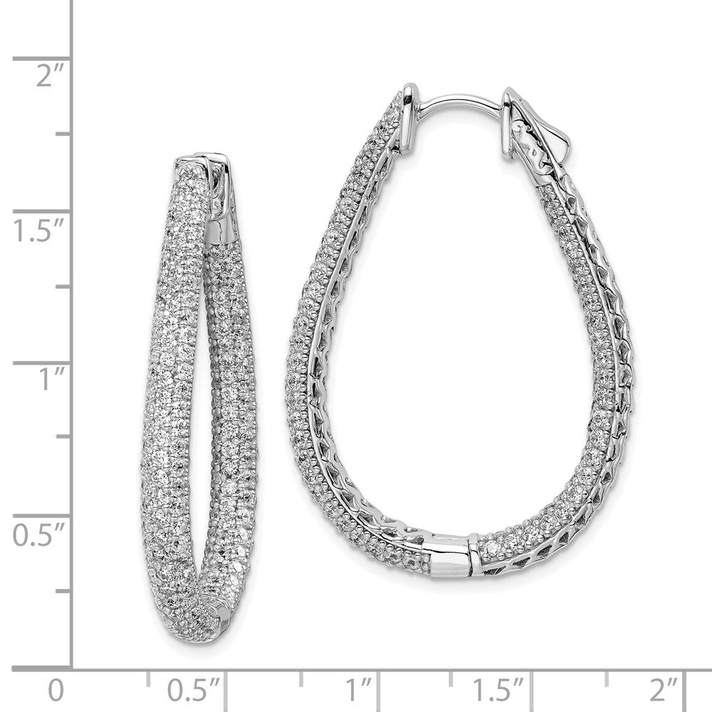 QMP591 Sterling Shimmer Sterling Silver Rhodium-plated 308 Stone Pav�� 1.2mm-1.5mm CZ In and Out Teardrop Hinged Hoop Earrings