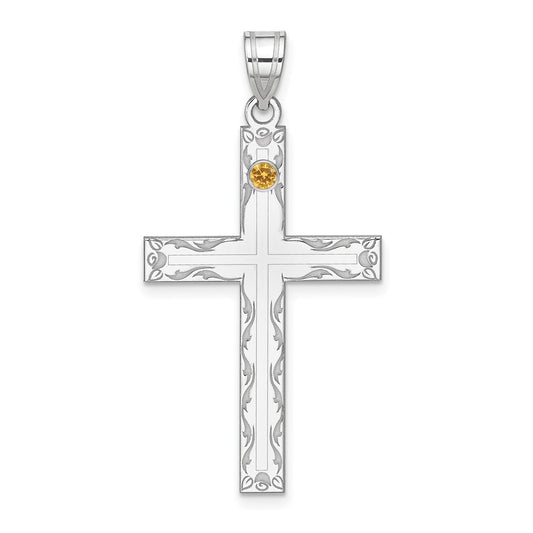 Sterling Silver Rh-plt Crystal Family Cross Pendant QMP5_1SS--6