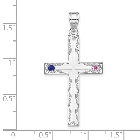 Sterling Silver Rh-plt Crystal Family Cross Pendant QMP5_2SS--6