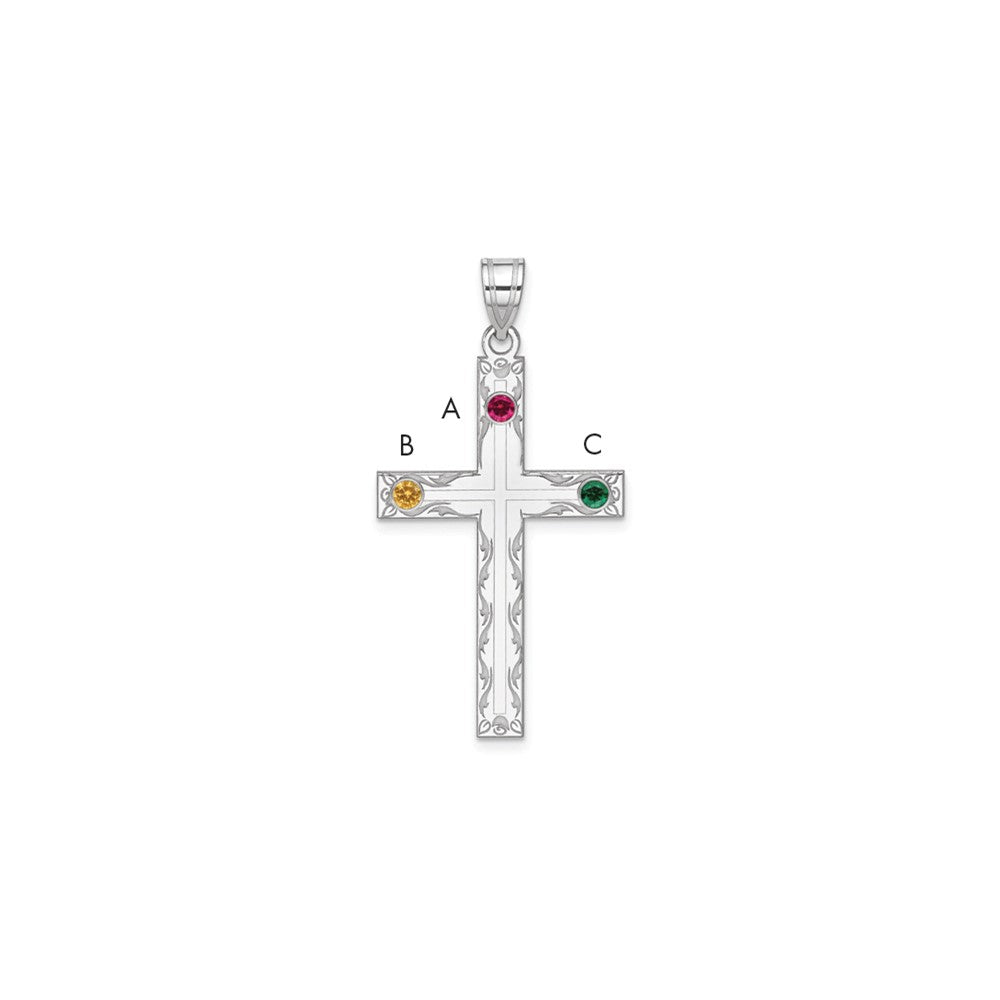 Sterling Silver Rh-plt Crystal Family Cross Pendant QMP5_3SS--6