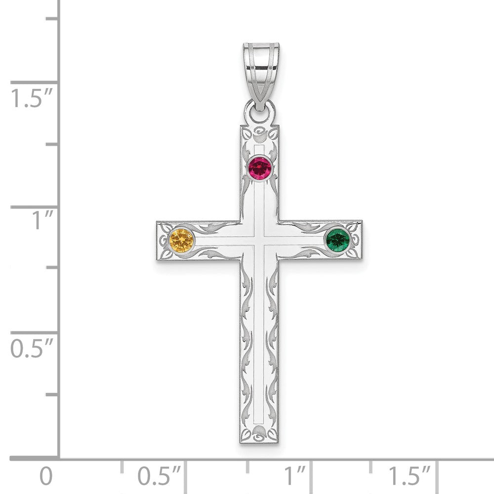 Sterling Silver Rh-plt Crystal Family Cross Pendant QMP5_3SS--6