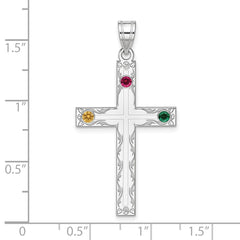 Sterling Silver Rh-plt Crystal Family Cross Pendant QMP5_3SS--6
