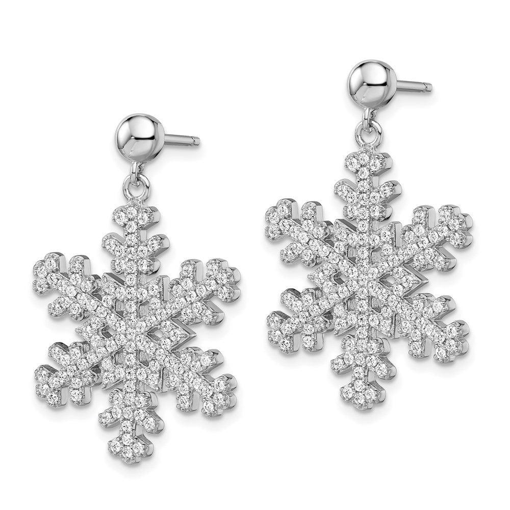 QMP684 Brilliant Embers Sterling Silver Rhodium-plated 242 Stone Micro Pav������ CZ Snowflake Dangle Post Earrings