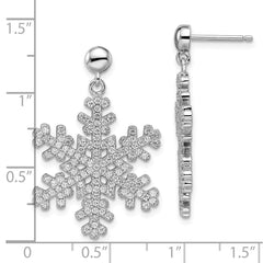 QMP684 Brilliant Embers Sterling Silver Rhodium-plated 242 Stone Micro Pav������ CZ Snowflake Dangle Post Earrings