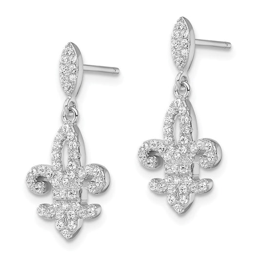 QMP694 Brilliant Embers Sterling Silver Rhodium-plated 940 Stone Micro Pav�� CZ Fleur De Lis Post Dangle Earrings