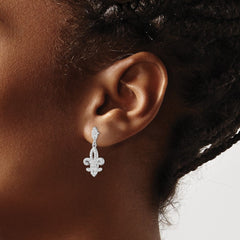 QMP694 Brilliant Embers Sterling Silver Rhodium-plated 940 Stone Micro Pav�� CZ Fleur De Lis Post Dangle Earrings