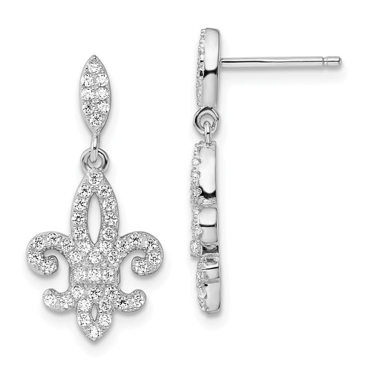 QMP694 Brilliant Embers Sterling Silver Rhodium-plated 940 Stone Micro Pav�� CZ Fleur De Lis Post Dangle Earrings