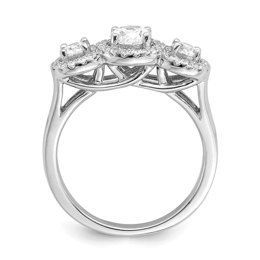 Brilliant Embers Sterling Silver Rhodium-plated 42 Stone Halo Micro Pav������������������ CZ 3 Stone Ring