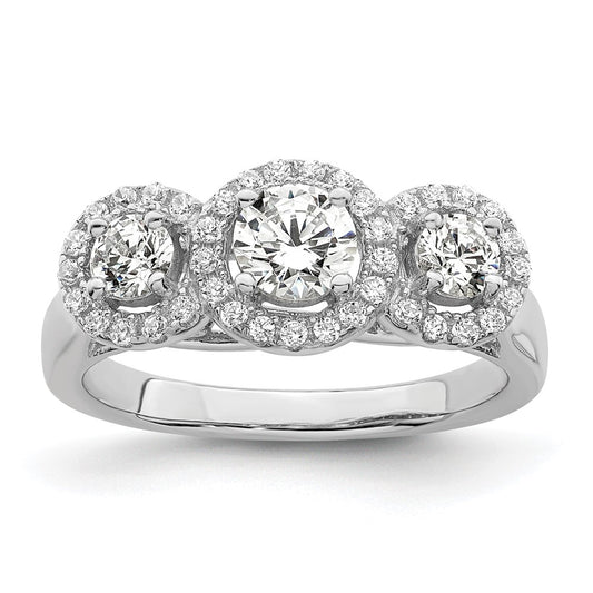 Brilliant Embers Sterling Silver Rhodium-plated 42 Stone Halo Micro Pav������������������ CZ 3 Stone Ring