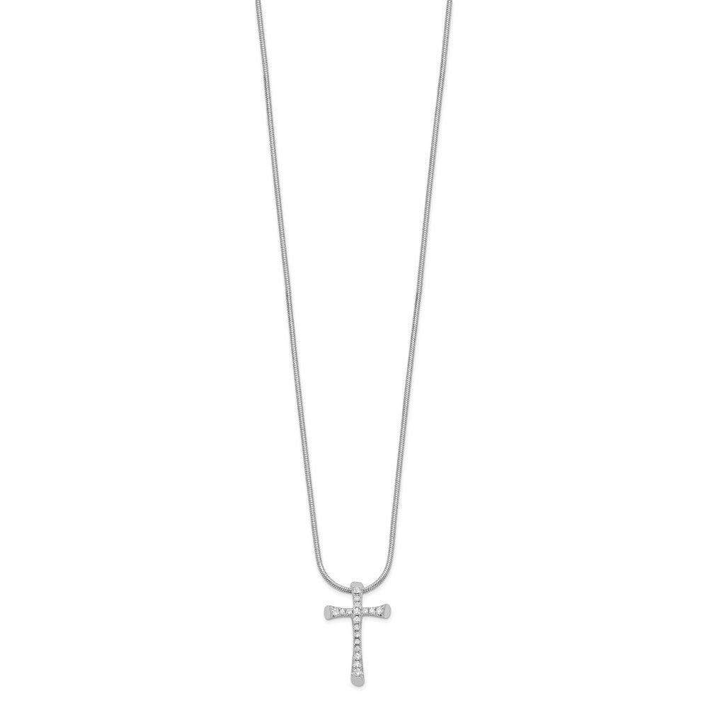 Brilliant Embers Sterling Silver Rhodium-plated 18 Stone 18 inch Micro Pav������ CZ Cross Necklace with 2 Inch Extender QMP782-18