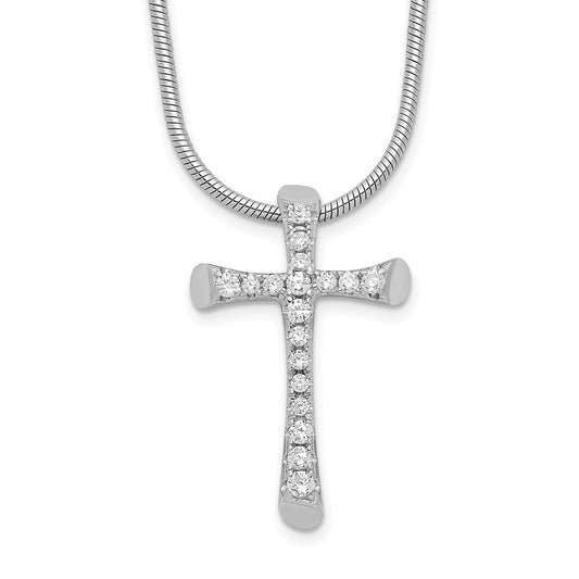 Brilliant Embers Sterling Silver Rhodium-plated 18 Stone 18 inch Micro Pav������ CZ Cross Necklace with 2 Inch Extender QMP782-18