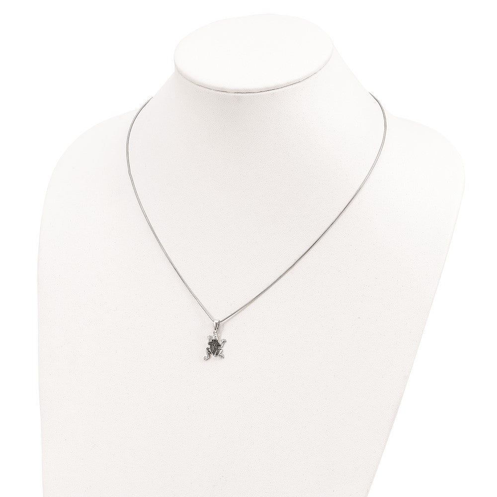 Brilliant Embers Sterling Silver Rhodium-plated 34 Stone 18 inch Micro Pav������ Green CZ Frog Necklace with 2 Inch Extender QMP830-18
