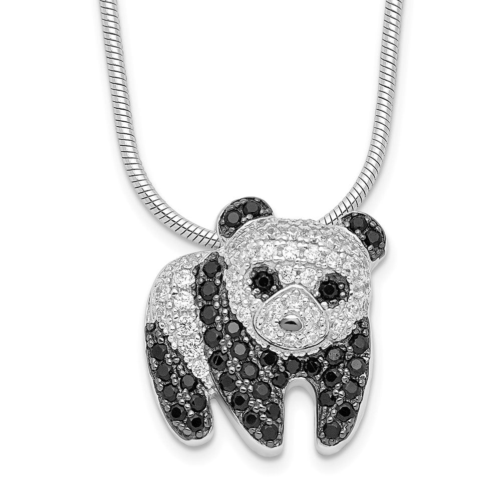 Brilliant Embers Sterling Silver Rhodium-plated 84 Stone 18 inch Micro Pav������ Black and White CZ Panda Necklace with 2 Inch Extender QMP831-18