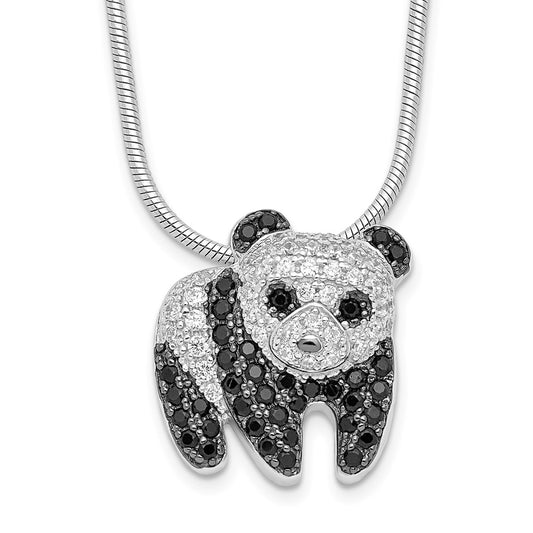 Brilliant Embers Sterling Silver Rhodium-plated 84 Stone 18 inch Micro Pav������ Black and White CZ Panda Necklace with 2 Inch Extender QMP831-18