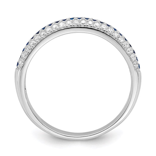 Brilliant Embers Sterling Silver Rhodium-plated 67 Stone Blue and White Micro Pav������������������ CZ Polished Ring