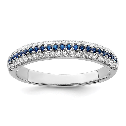 Brilliant Embers Sterling Silver Rhodium-plated 67 Stone Blue and White Micro Pav������������������ CZ Polished Ring