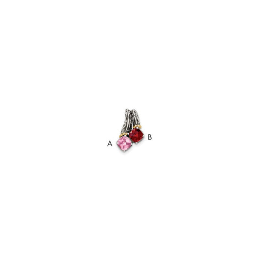 Sterling Silver Antiqued w/14k 2-stone Mother's Pendant QMPD10_2--6