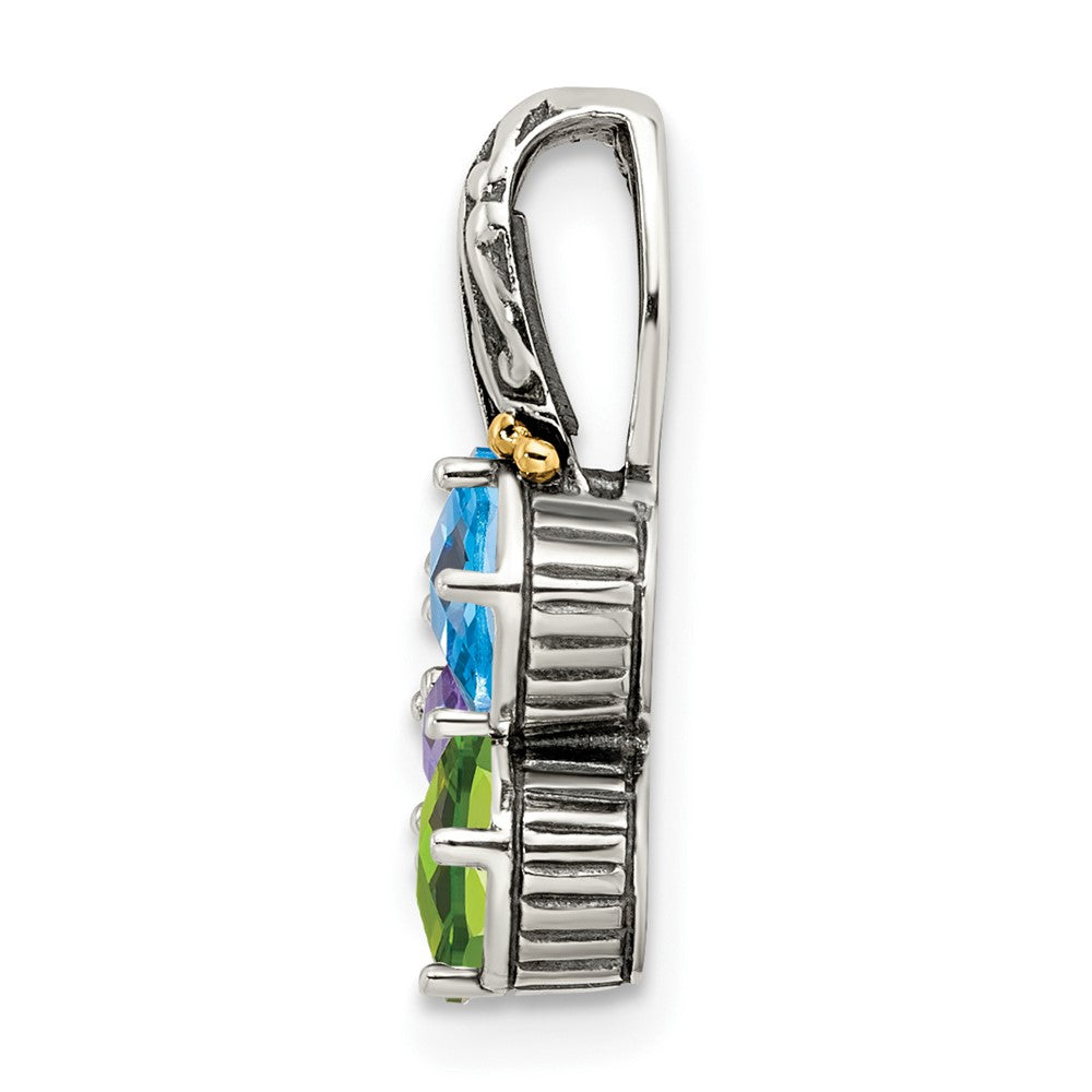 Sterling Silver Antiqued w/14k 3-stone Mother's Pendant QMPD10_3--6