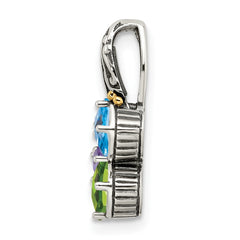 Sterling Silver Antiqued w/14k 3-stone Mother's Pendant QMPD10_3--6