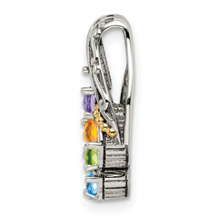 Sterling Silver Antiqued w/14k 4-stone Mother's Pendant QMPD10_4--6