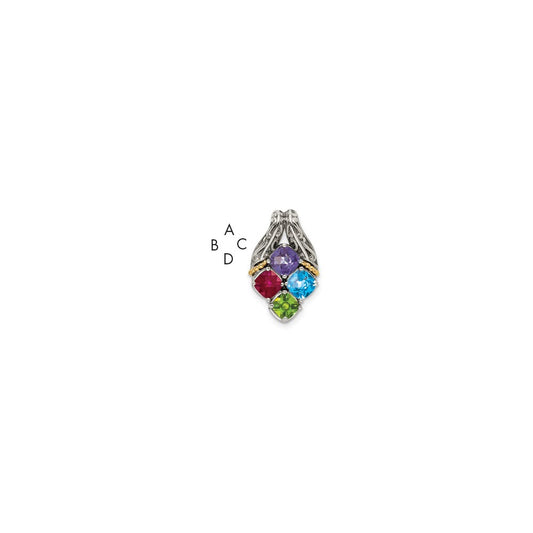 Sterling Silver Antiqued w/14k 4-stone Mother's Pendant QMPD10_4--6