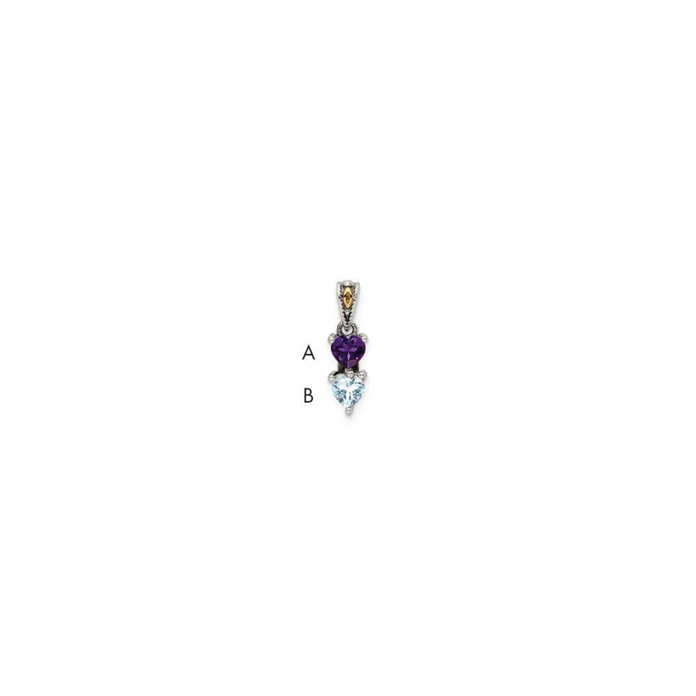 Sterling Silver Antiqued w/14k 2-stone Mother's Pendant QMPD16_2--6