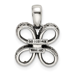 Sterling Silver Antiqued w/14k 4-stone w/Diamond Mother's Pendant QMPD20_4--6
