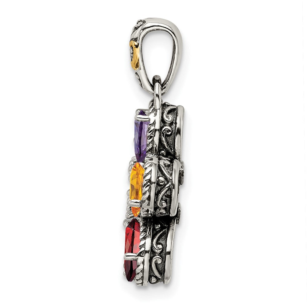 Sterling Silver Antiqued w/14k 5-stone w/Diamond Mothers Pendant Semi-Mount QMPD20_5--6
